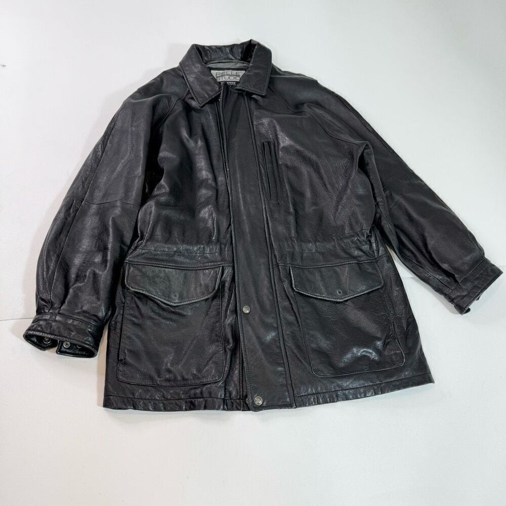 Wilson's Coat Jacket Mens Large Black Long Full Zip Collar Sleeve Cuffs